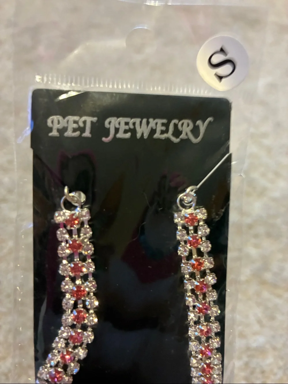 Dog Necklace with Pink Crystals .Chain and crystal pink heart  NWT